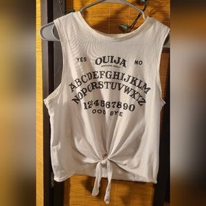 >5/$40<Ouija Board Witchy Tie Front Muscle Tank